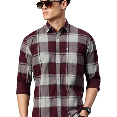 Slim Fit Cotton Spread Collar Checked Casual Shirt