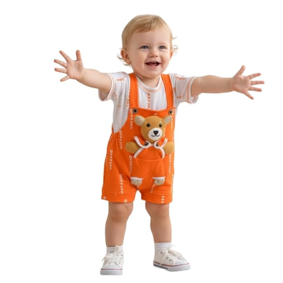  Dungaree Set with 3D Teddy Bear Design